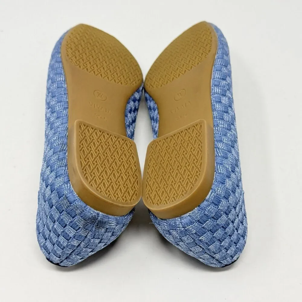 Vivaia Margot Walker Flats Shoes Womens 8.5 EU 39.5 Blue Woven V-Cut Square Toe